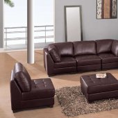 Brown Leather Elegant Contemporary Living Room with Tufted Seats