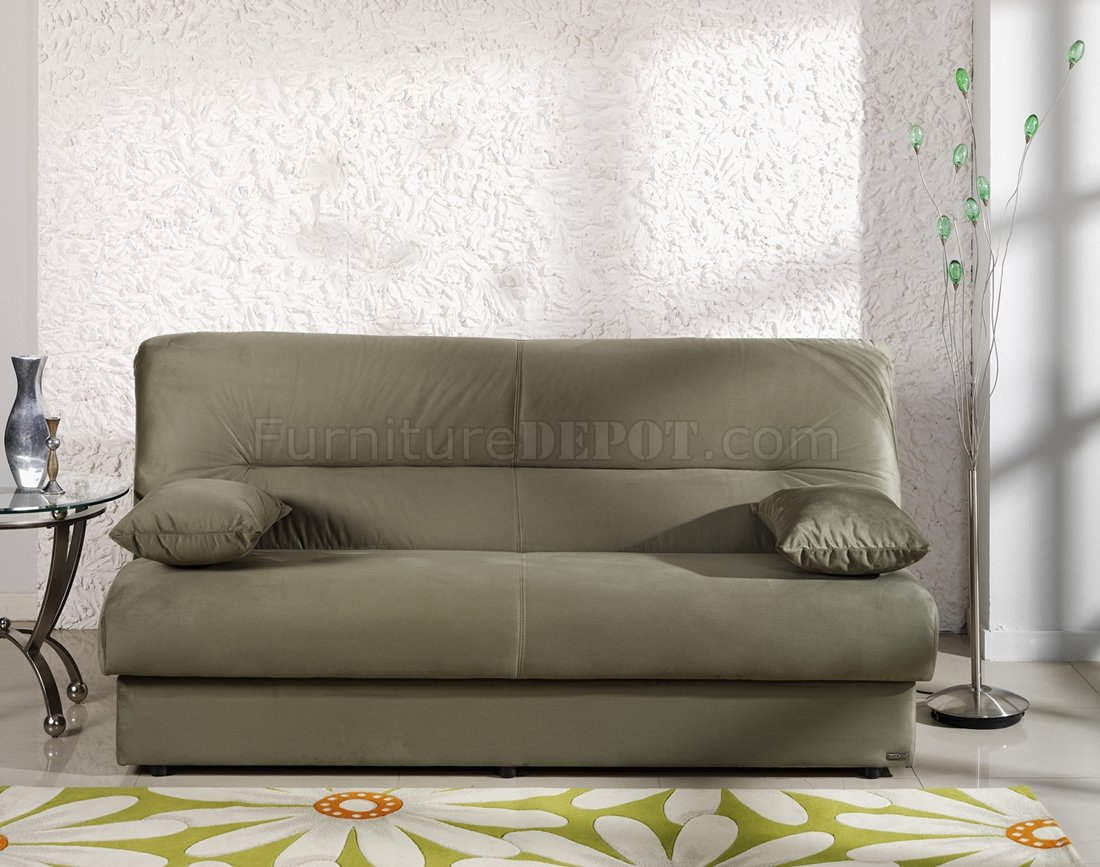 Modern Sage Microfiber Convertible Sofa Bed with Storage