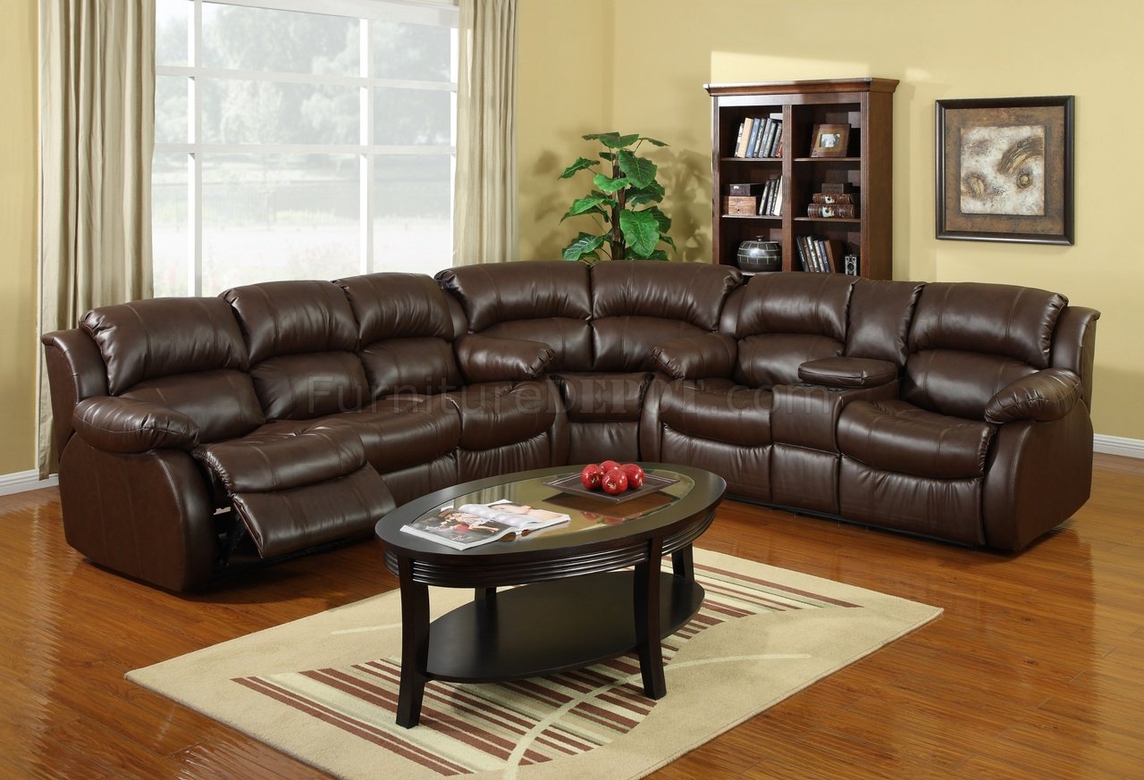 8002 Reclining Sectional Sofa In Brown Bonded Leather