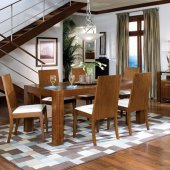 Contemporary Walnut Finish Dining Room W/Wooden Chairs
