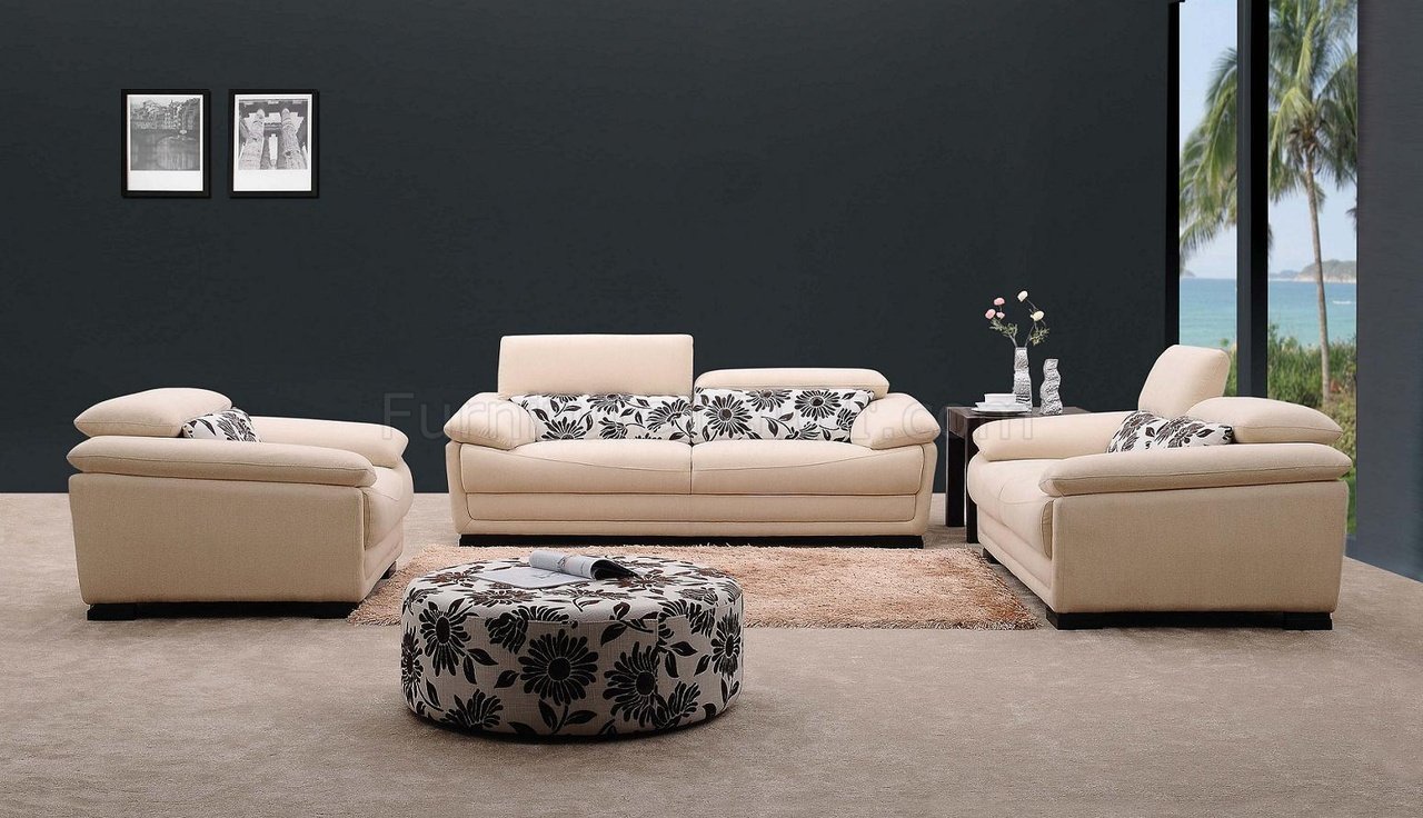 Microfiber Fabric Modern 3 Piece Living Room Set Orlando 0871 Cream