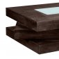 Chocolate Finish Square Shape Modern Coffee Table w/Glass Inlay