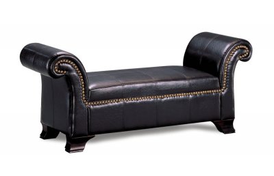 Black Durable Leather Like Vinyl Bench w/Antiqued Nailheads