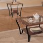 Cherry Brown Artistic 3PC Coffee Table Set w/Glass Inlay Top