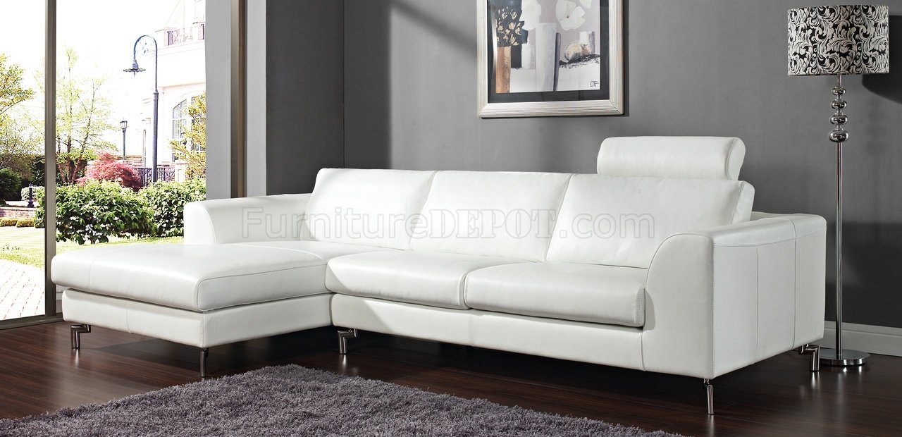 Angela Sectional Sofa in White Leather by Whiteline