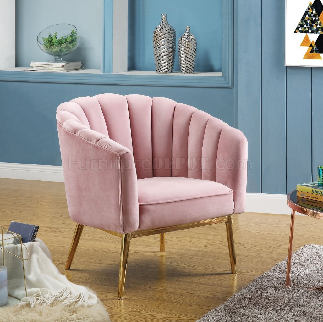 Colla Set of 2 Accent Chairs 59814 in Pink Velvet & Gold