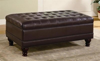 Dark Brown Leather Elegant Storage Ottoman w/Tufted Accents