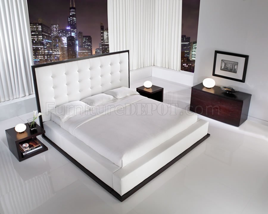 Ludlow White Leather Bedroom Set by Modloft