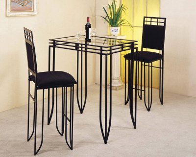 Black Metal Base Glass Top Counter Height Dinette Table