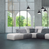 Moon Sectional Sofa in Gray & White Fabric by ESF
