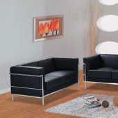 Le Corbusier Style Black Leather Loveseat & Chair Set