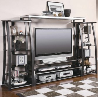 Metal & Tempered Glass Modern Entertainment Wall Unit