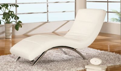 White Leather Upholstery Contemporary Chaise Lounge