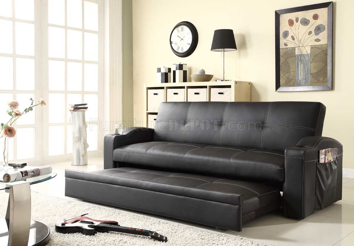 ... Lounger Sofa by Homelegance w/Pull Out Trundle HESB 4803BLK Novak