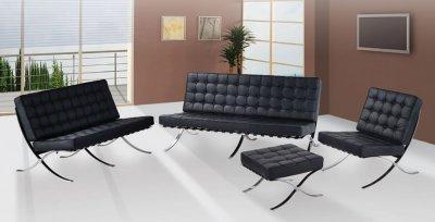 Modern Living Room Furniture Sets on Piece Black Button Tufted Full Leather Modern Living Room Set