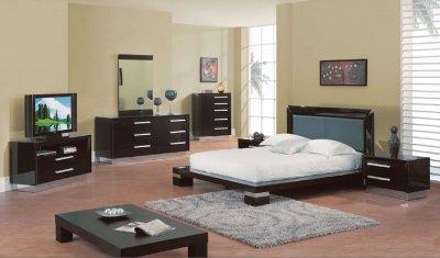 Real Wood Dressers on 6pc Wenge High Gloss Finish Modern Bedroom Set W Silver Accents