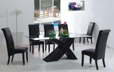Glass Table Dining Room Sets on 7pc Modern Dining Room Set W Black  X  Shape Legs   Glass Top   Modern