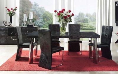 Black Leather Dining Chairs on Black Eco Leather Modern Formal Dining Room Table W Chrome Legs