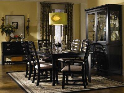 Black Wood Dining Room Furniture on Black Finish Contemporary Dining Room W Shiny Silver Hardware