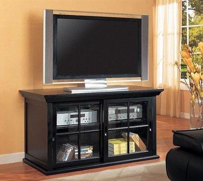 Black Stands on Black Finish Stylish Tv Stand Or Book Shelf W Sliding Doors   Modern