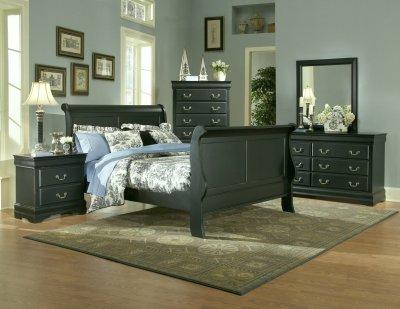 Sleigh  Rail Hardware on Black Finish Traditional Sleigh Bed W Optional Casegoods   Furniture