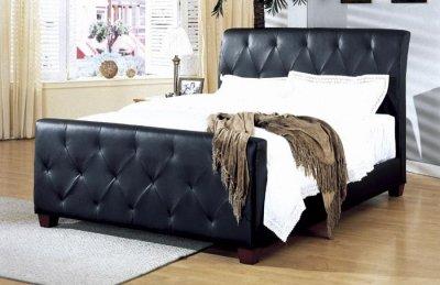 Wood Legs  Furniture on Black Or Taupe Tufted Leather Modern Bed W Block Wooden Legs