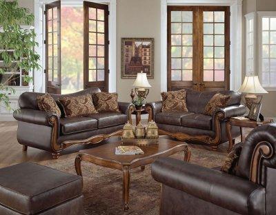 Living Room Sectionals on Brown Bonded Leather Traditional Style Sofa   Loveseat Set   Modern