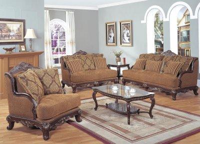 Wood Chairs on Traditional Living Room W Carved Wood Frame   Modern Furniture Zone