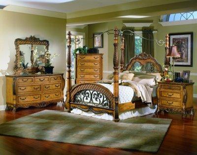 Post Canopy  on Distressed Oak Finish Classic Post Canopy Bed W Options