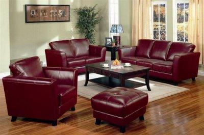 Leather Sofa on Genuine Burgundy Red Leather Sofa   2 Chairs Set