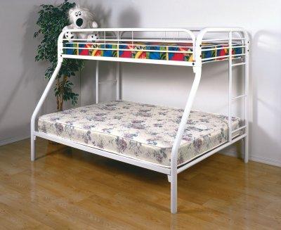 Bedroom Furniture Bunk Beds on White Finish Contemporary Twin Full Bunk Bed W Built In Ladders