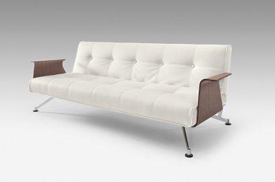 Convertible Couch  on White Full Leather Modern Convertible Sofa Bed W Walnut Arms