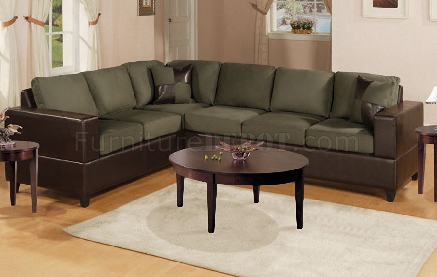 Sage Microfiber Contemporary Sectional, Sectional Sofa Leather And Microfiber