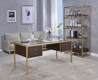 Yumia Office Desk 92785 in Gold by Acme w/Options