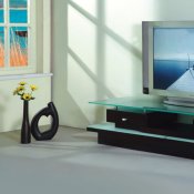 Wenge Finish Modern TV Stand With Glass Top