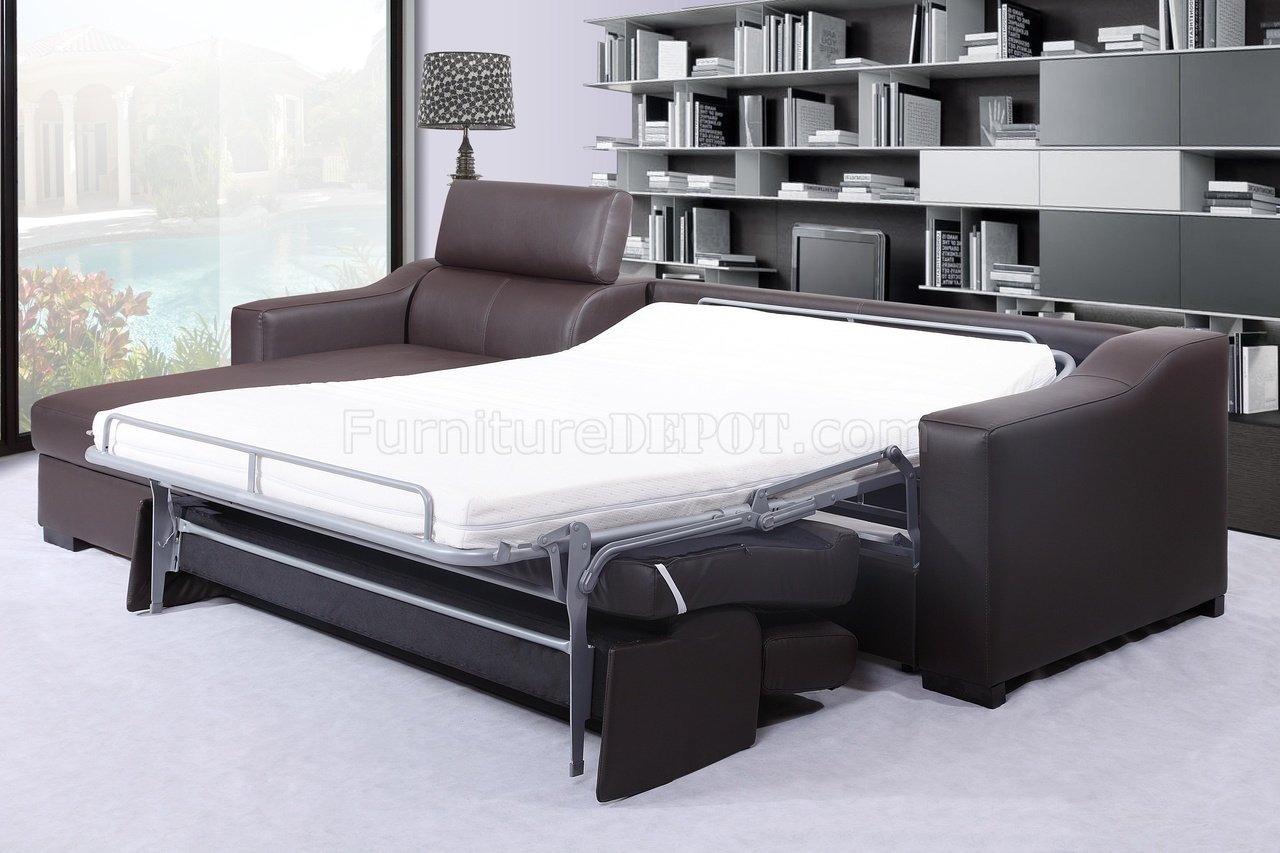Chocolate Brown Italian Leather Modern, Leather Sectional Sofa With Sleeper