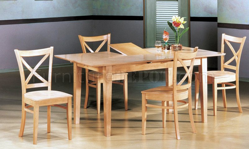 Natural Finish Modern 5Pc Dining Set w/Butterfly Leaf Table - Click Image to Close