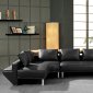 Black Leather Modern Sectional Sofa w/Steel Legs