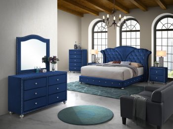 Alana Bedroom Set 5Pc in Blue Velvet Fabric [ADBS-Alana Blue]