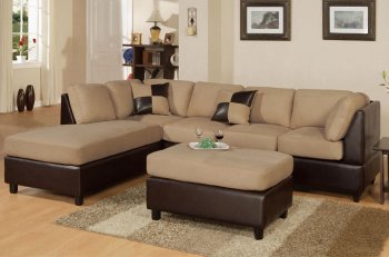 Hazelnut Microfiber Plush Contemporary Sectional Sofa w/Ottoman [PXSS-F7619]
