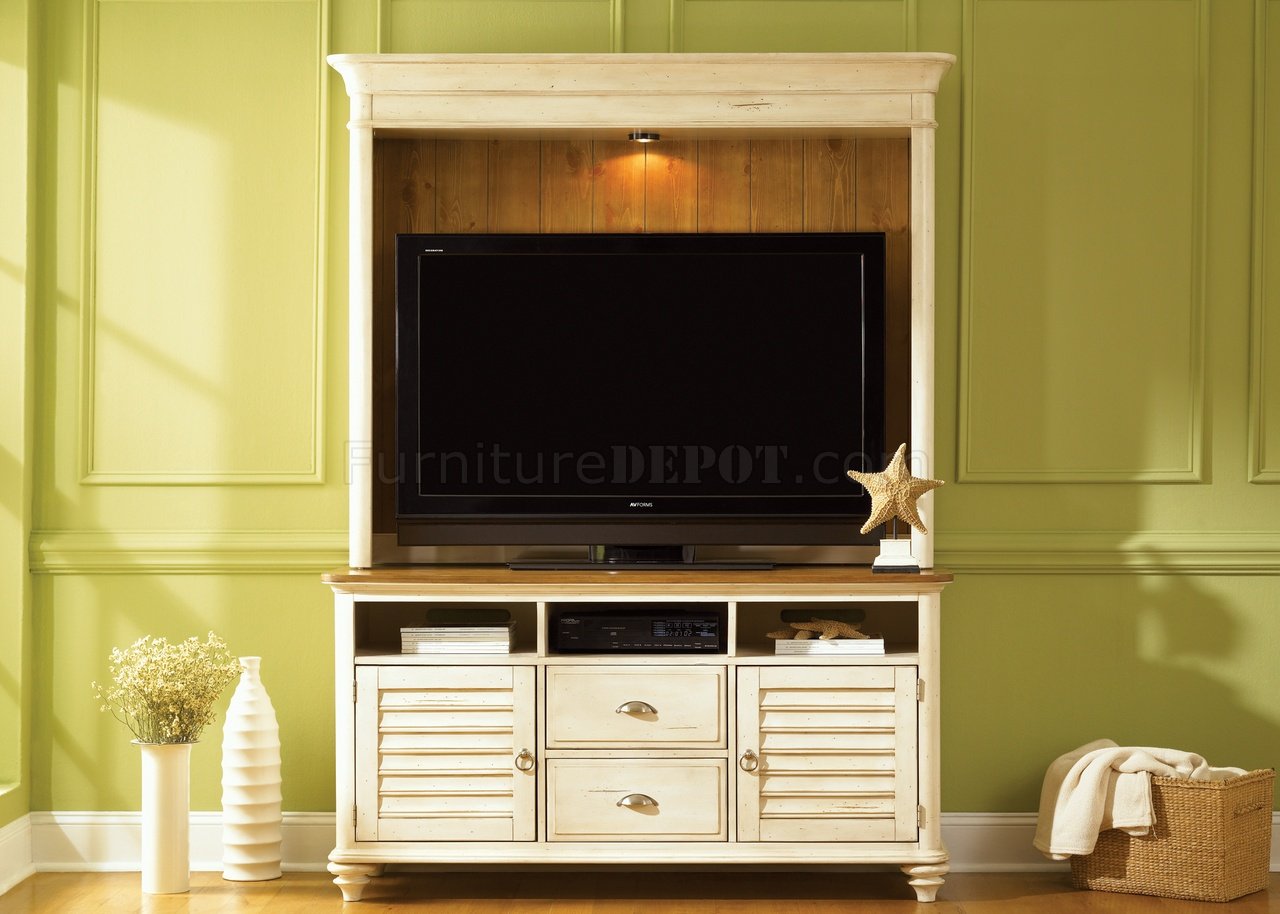 Bisque with Natural Pine Finish Contemporary Entertainment Unit - Click Image to Close