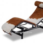 Brown and Off White Pony Skin Chaise Lounge