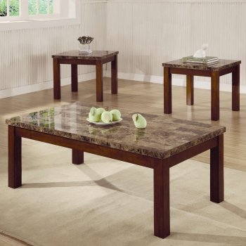 Marble-Like Top & Dark Oak Finish Modern 3Pc Coffee Table Set [CRCT-700305]