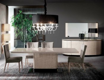 Dune Perla Dining Table w/Wooden Base in Frise Perla by Rossetto [Rossetto-DS-Dune Perla Wood Base]
