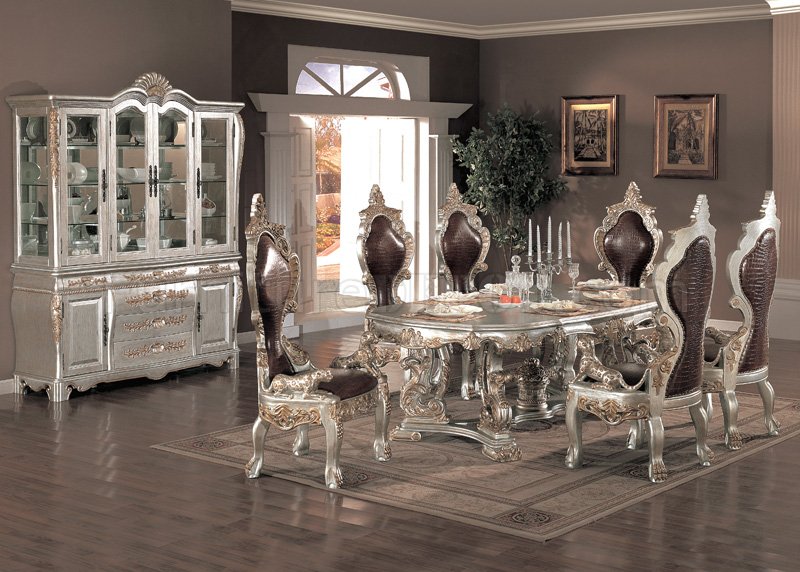 Metallic Finish Traditional 7Pc Formal Dining Set w/Options - Click Image to Close