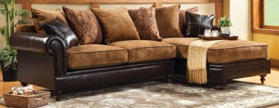 Gaspard Sectional Sofa SM6101 Tan Fabric & Espresso Leatherette