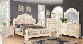 Victoria Traditional Bedroom 6Pc Set in Antique Off-White [ADBS-Victoria]