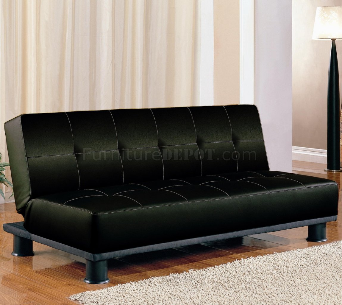 Black Faux Leather Modern Elegant Convertible Sofa Bed - Click Image to Close