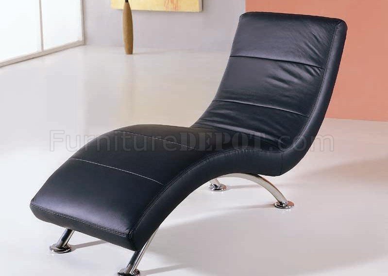 Black Color Leather Upholstery Modern Chaise Lounge - Click Image to Close