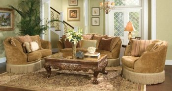 Tan Chenille Classic Sofa & Loveseat Set w/Kidney Shaped Design [HES-1619]